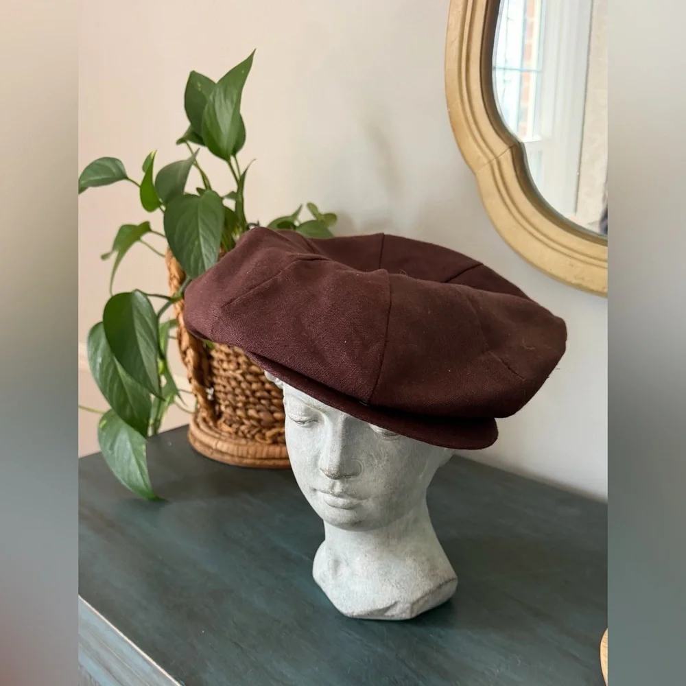 DOBBS Chap flat Brown Cap Classic Newsboy Medium 100% Linen